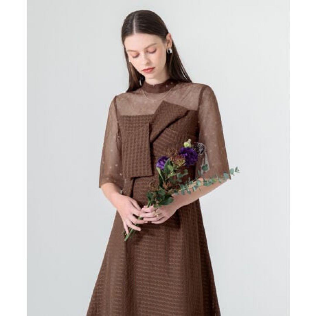 LEJA ビスチェ風切り替えプチハイネック花柄シアーレースワッフル