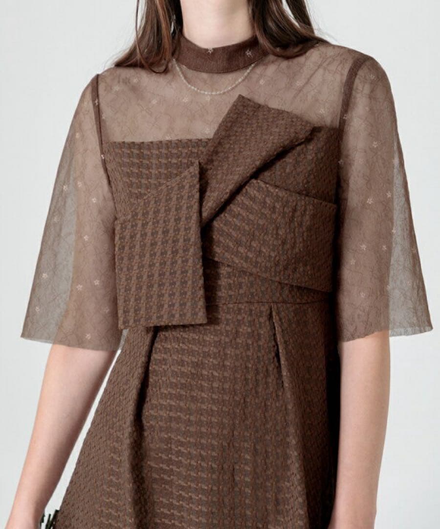 LEJA ビスチェ風切り替えプチハイネック花柄シアーレースワッフル