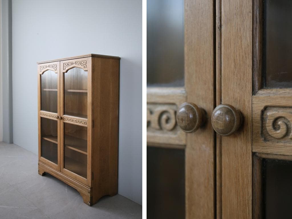 英国アンティーク木製ブックケースキャビネット/本棚/食器棚/飾り棚(91-254