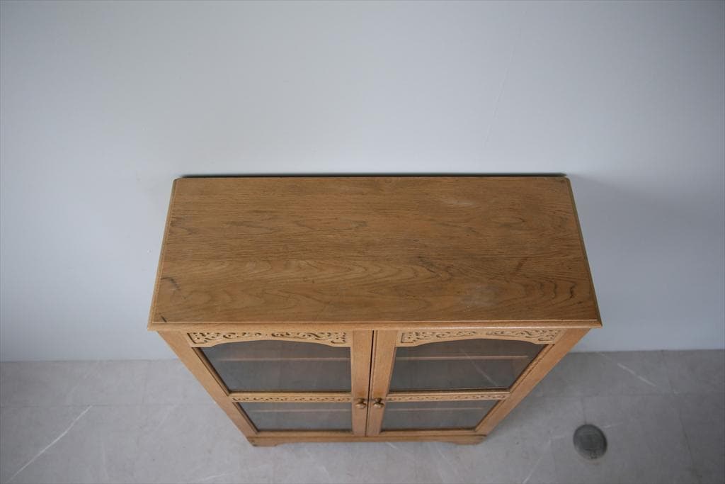 英国アンティーク木製ブックケースキャビネット/本棚/食器棚/飾り棚(91-254