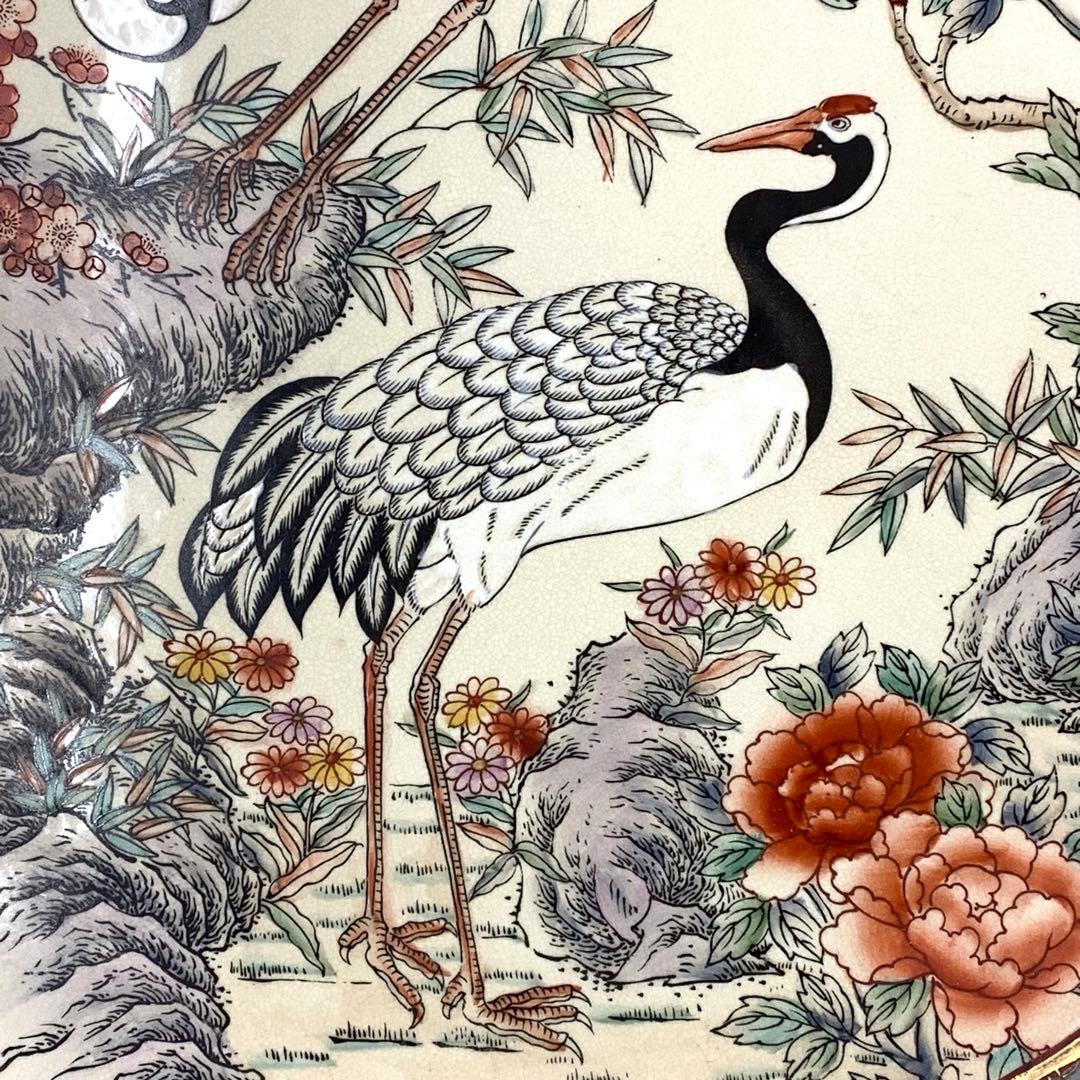 大皿 直径 63cm ! 金彩 華やか 鶴 梅 飾り皿 アンティーク 縁起 寿