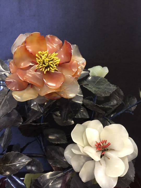 玉石盆栽置物 白玉 墨玉 瑪瑙 綠玉