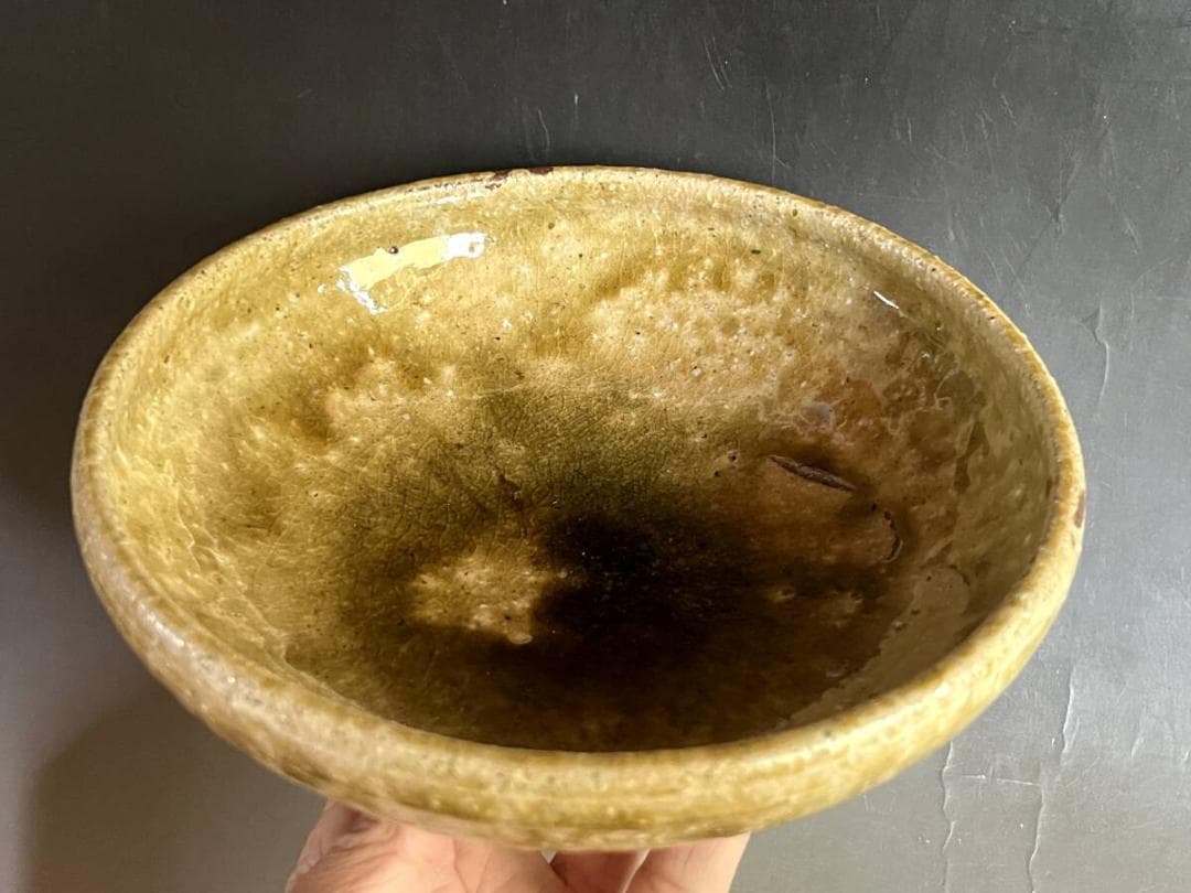 鉢■古瀬戸自然釉浅鉢 緑釉薬 菓子鉢 土物皿 料理鉢 古美術 時代物 骨董品■