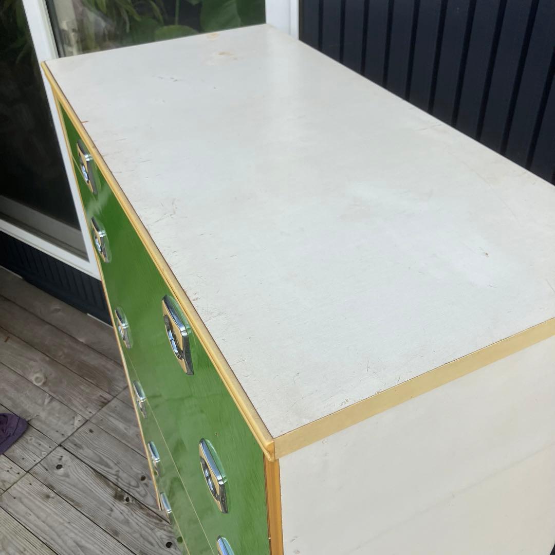 昭和レトロ 薔薇柄 花柄 木製チェスト 6段7杯 タンス 古家具 ビンテージ 緑