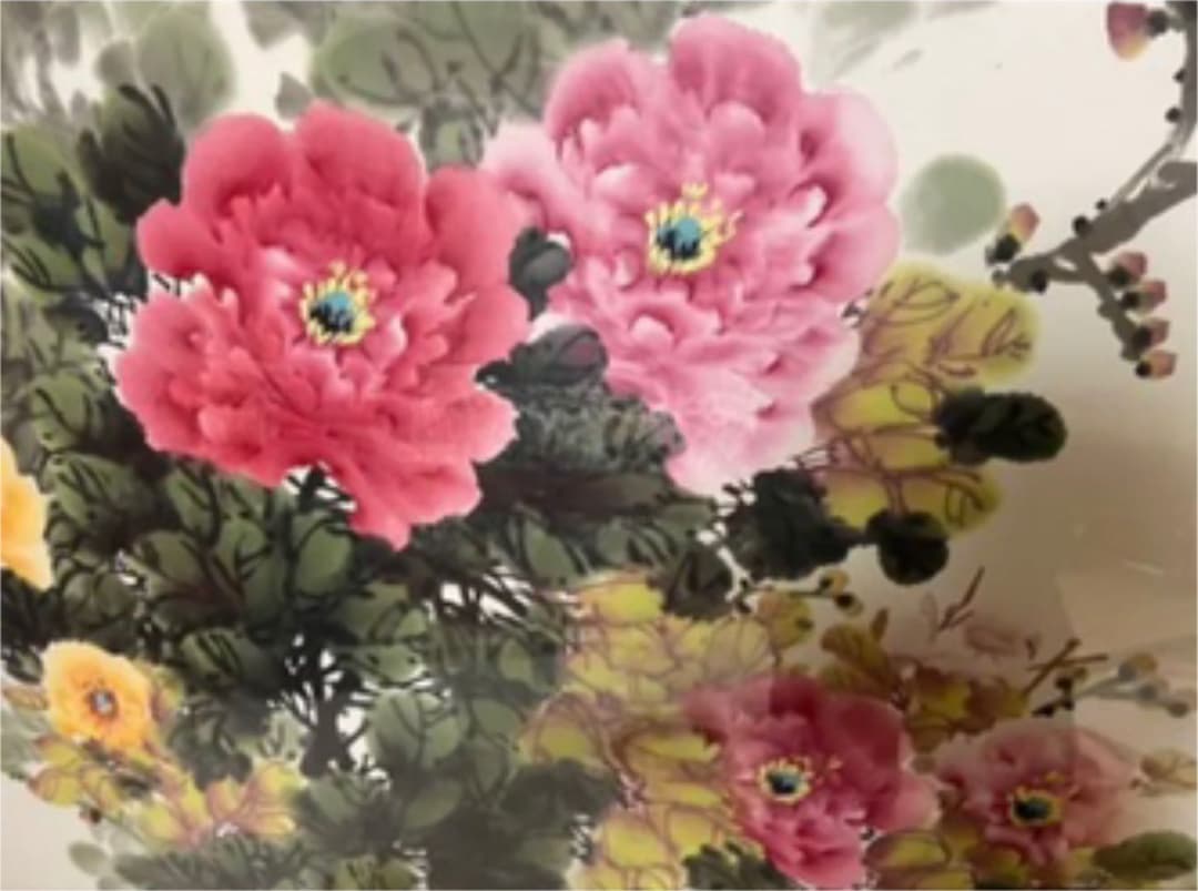 特大サイズ　牡丹の水墨画