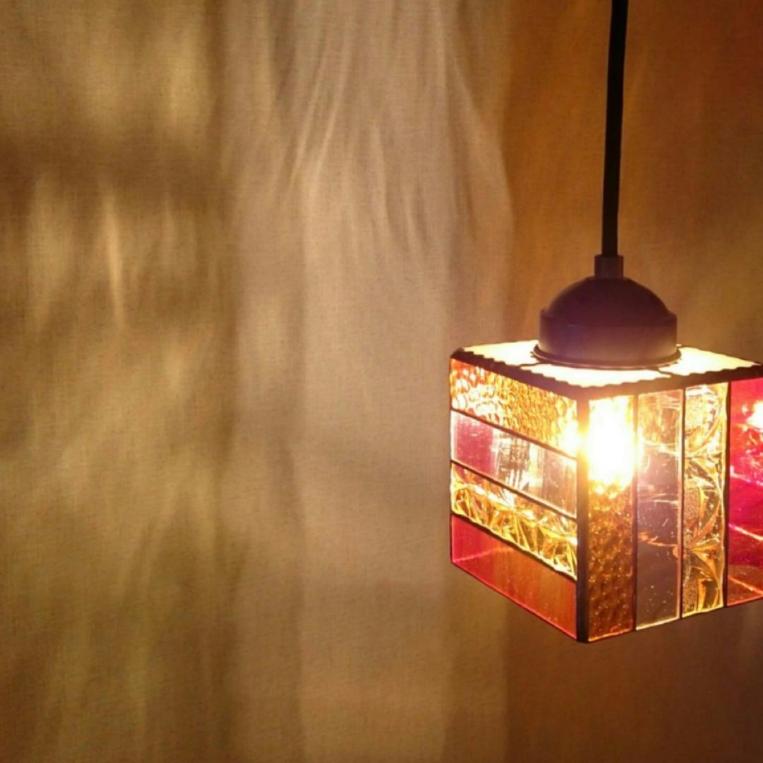 カラフル ステンドグラス ペンダントライトオレンジ