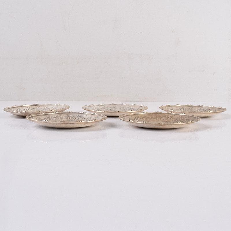 煎茶道具　中華銀幣刻印装飾　龍笹文茶托　五客　壹圓　C　R8917