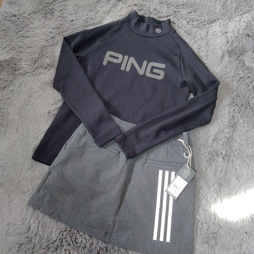 adidas/PING♡モックネック/裏起毛スカートS-M ゴルフ/スポーツ