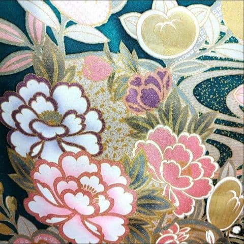 振袖フルセット(7点)・古典柄・金駒刺繍・金彩加工・鹿の子柄・正絹