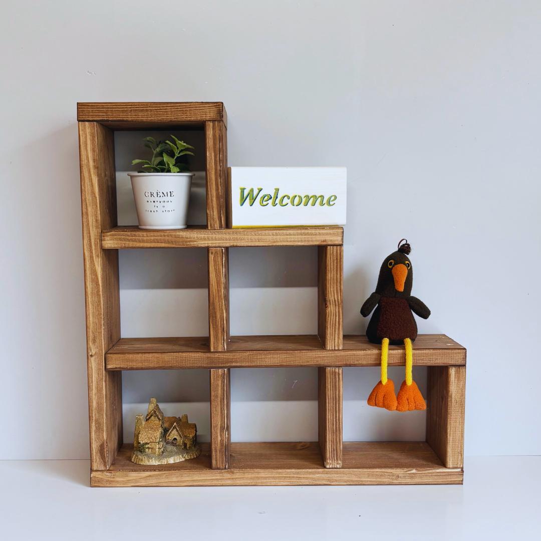 【2個セット】かいだんシェルフ／木製ディスプレイ棚　什器にも◎