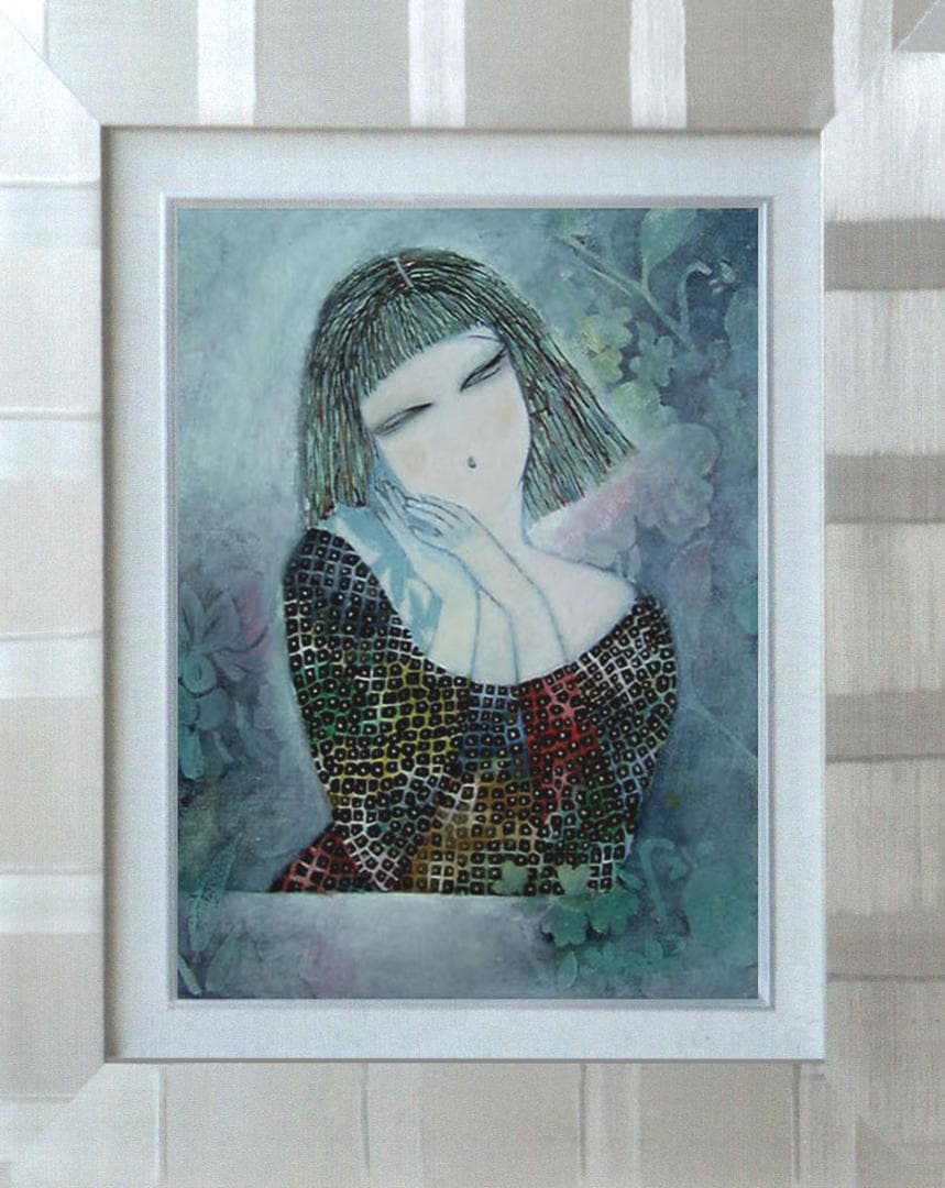 油絵 菅家令子 絵 絵画 インテリア 額付(白) F6-72023 人物 女性像