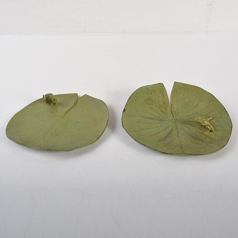 中国　銅製　蓮葉に蛙　香立　香皿　在銘　2点まとめて　N　6495