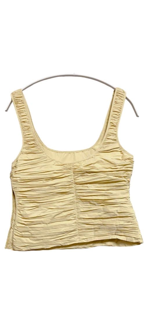 ベージュ プリーツ加工 タンクトップ ビスチェ