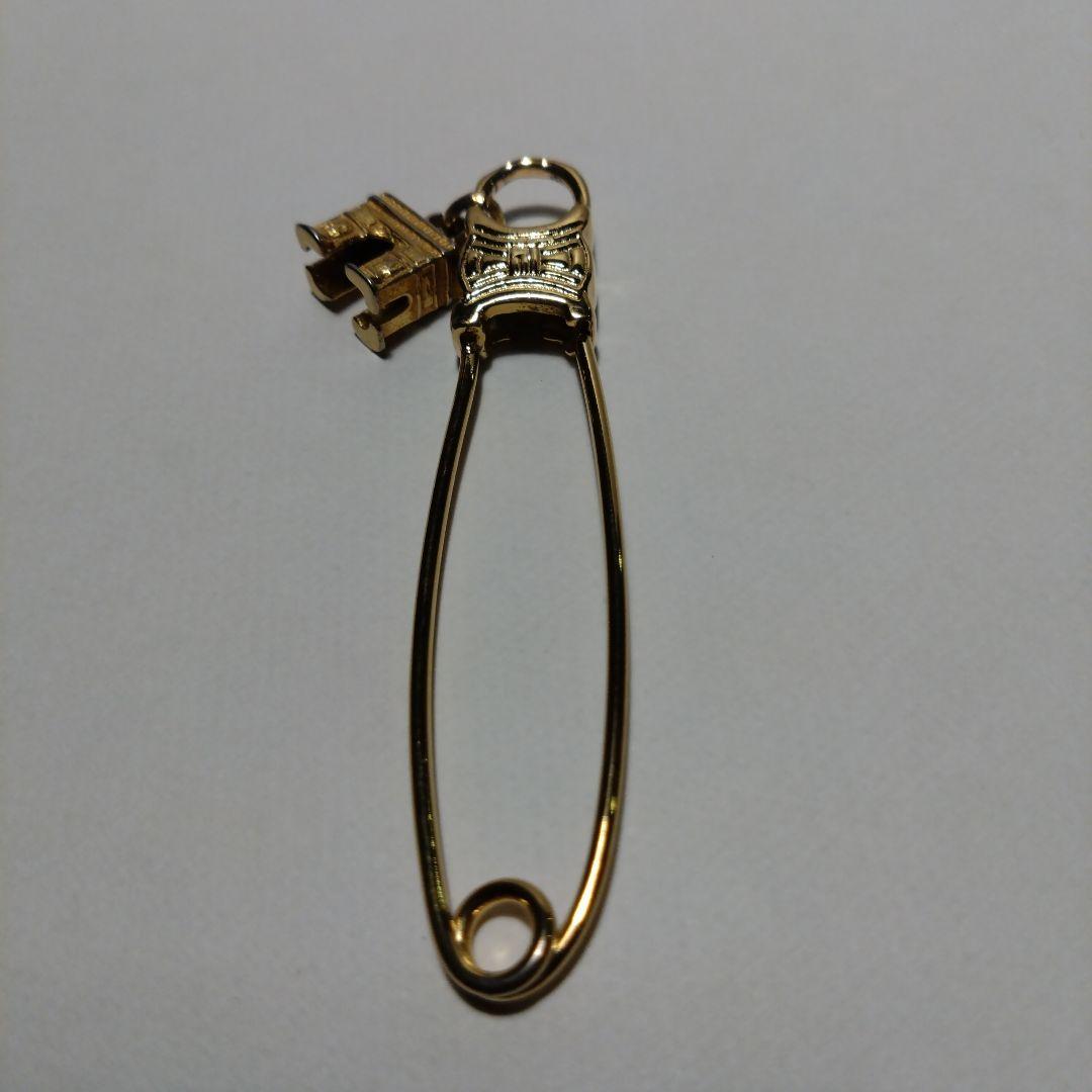 CELINE　セリーヌ　ヴィンテージ　ブローチ　安全ピン　マカダム柄　ゴールド