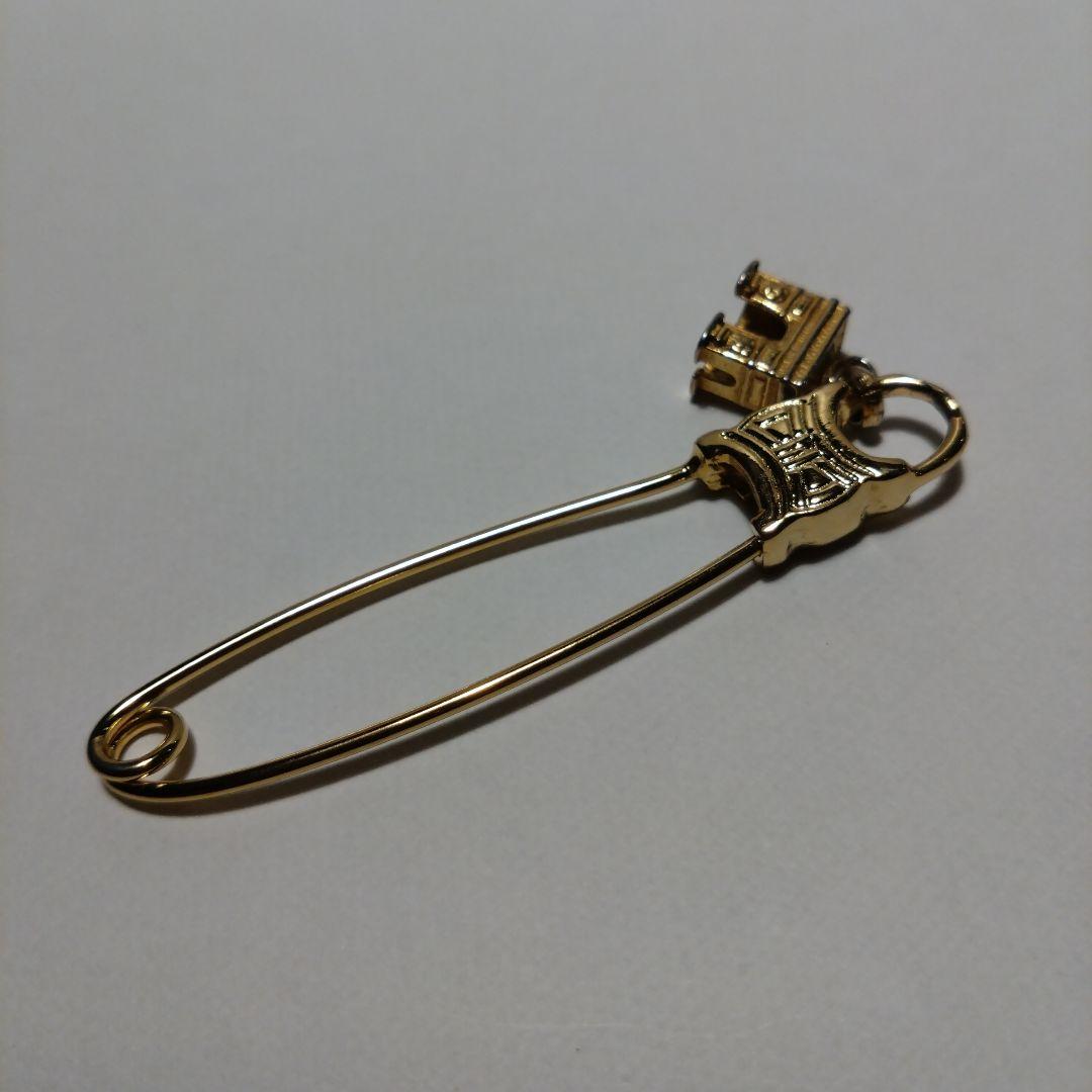 CELINE　セリーヌ　ヴィンテージ　ブローチ　安全ピン　マカダム柄　ゴールド