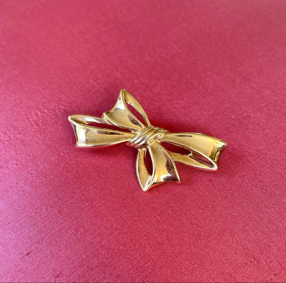 K18 リボン型ブローチ 幅48mmイエローゴールド3.7g