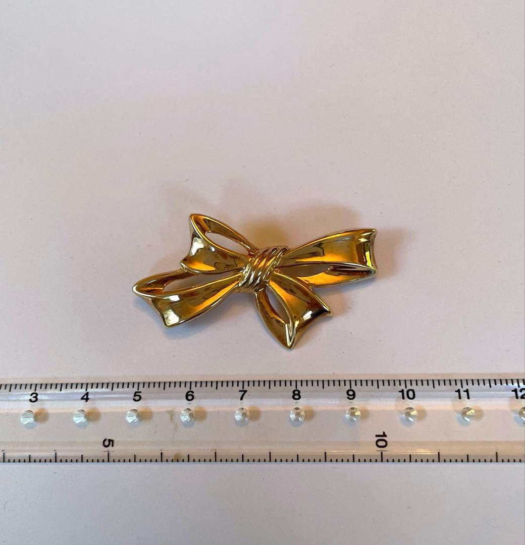 K18 リボン型ブローチ 幅48mmイエローゴールド3.7g