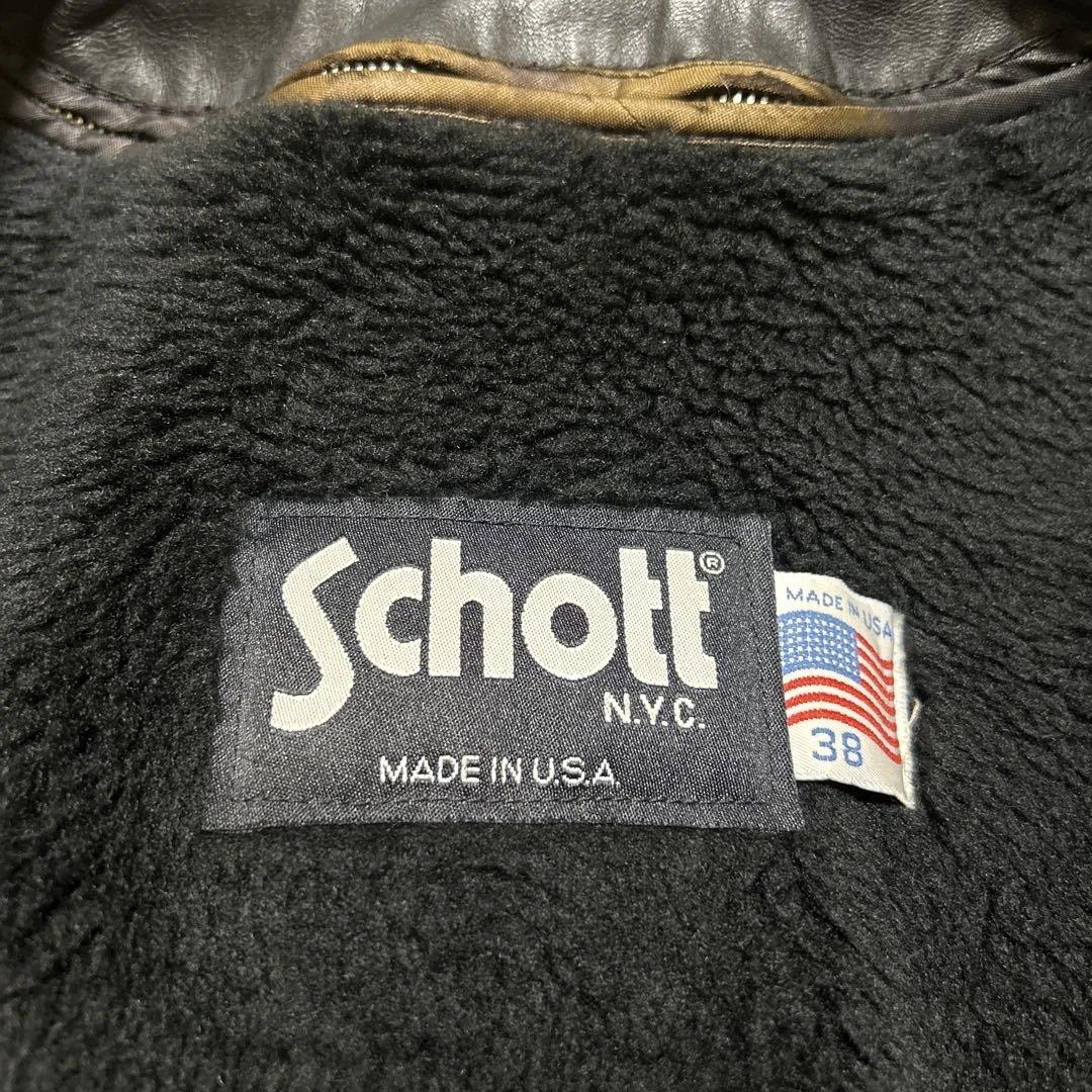 Schott ブラック シングルライダースジャケット38 ライナー付　642