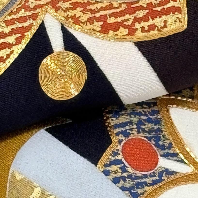 ゆりのはな　本振袖　京友禅金彩加工　金駒刺繍　ちりめん　紺/紫色　正絹　I403