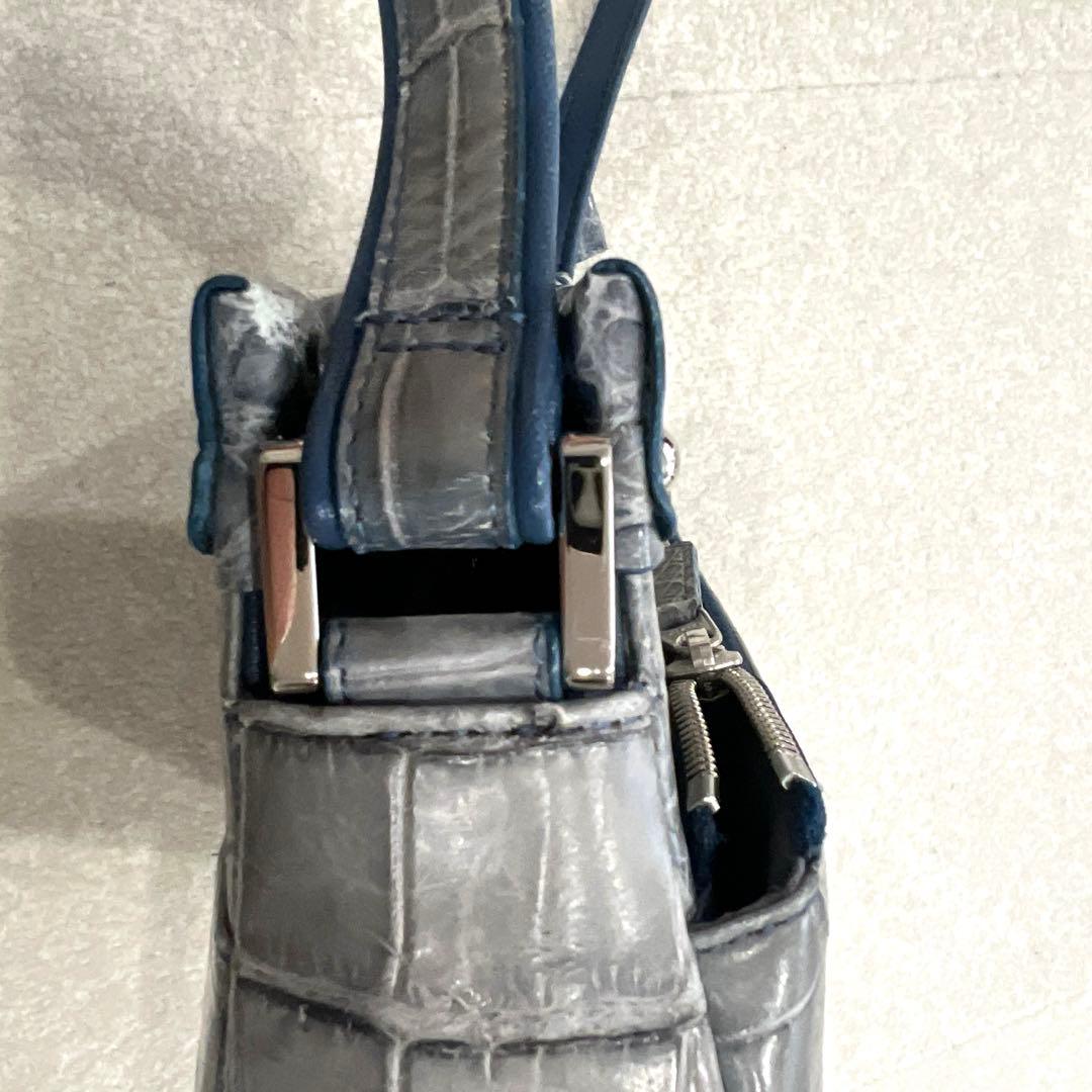 り*様 【極美品】　JRA認定　クロコダイル　ショルダーバッグ　ブルーグレー