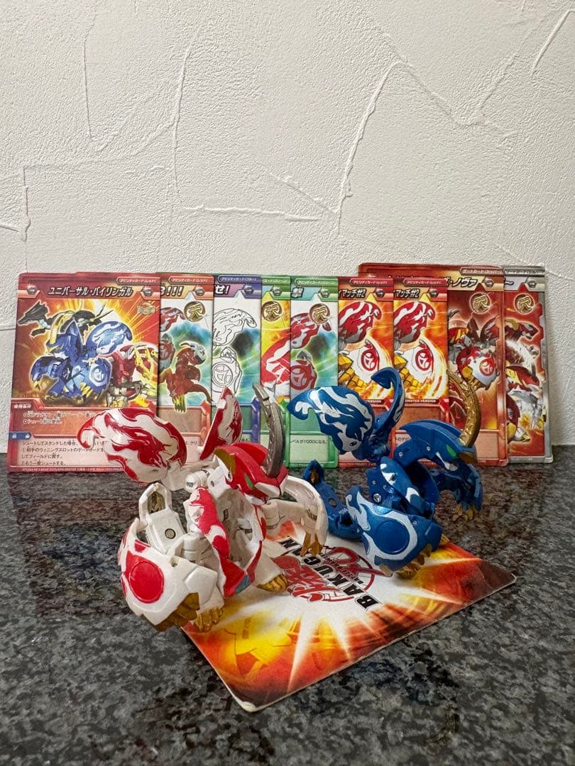 爆丸　天ドラガオン 赤と青のセット、アビリティカード7枚、ゲートカード2枚