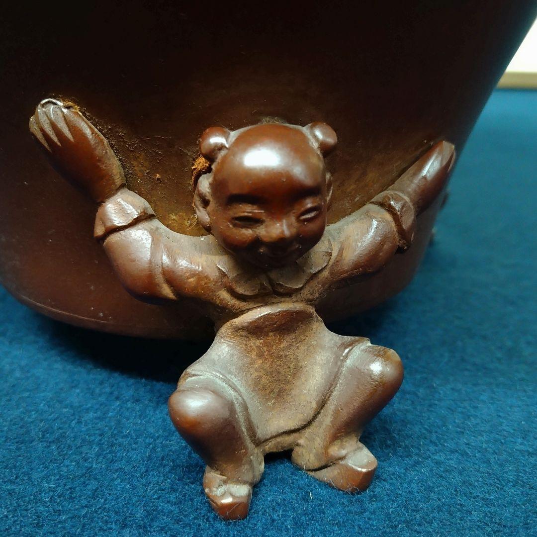 AG63 中光作 薄端 唐子 花入 花器 唐銅製 華道具