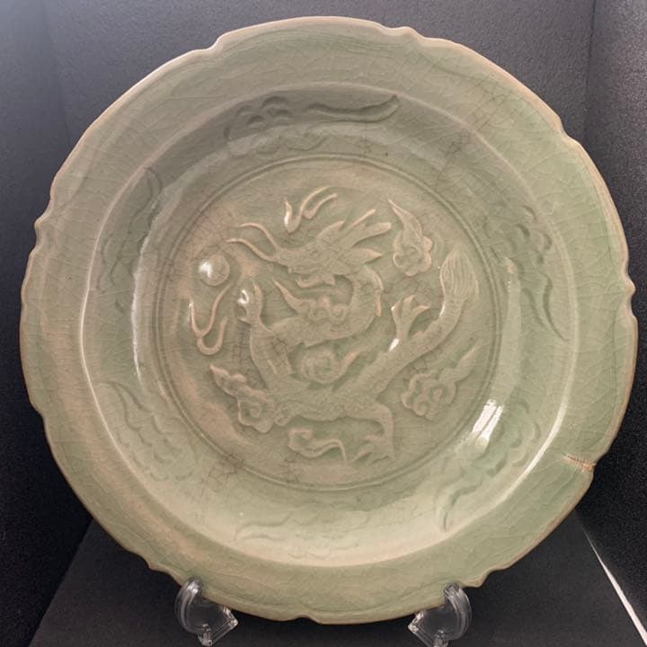 時代品　中国美術　龍泉窯青磁盤　飾皿　唐物 中国古玩