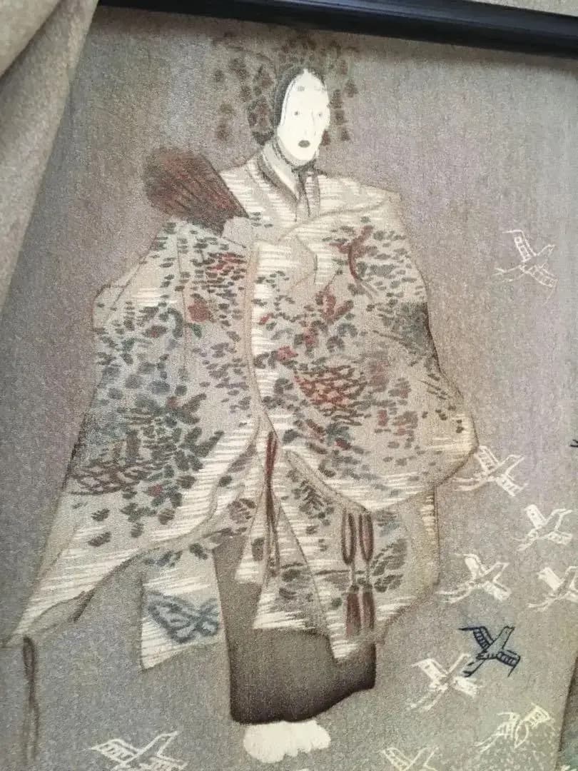 能楽図絵 能舞 羽衣他 男物長襦袢 正絹 美しき日本の古布 古裂骨董アンティーク