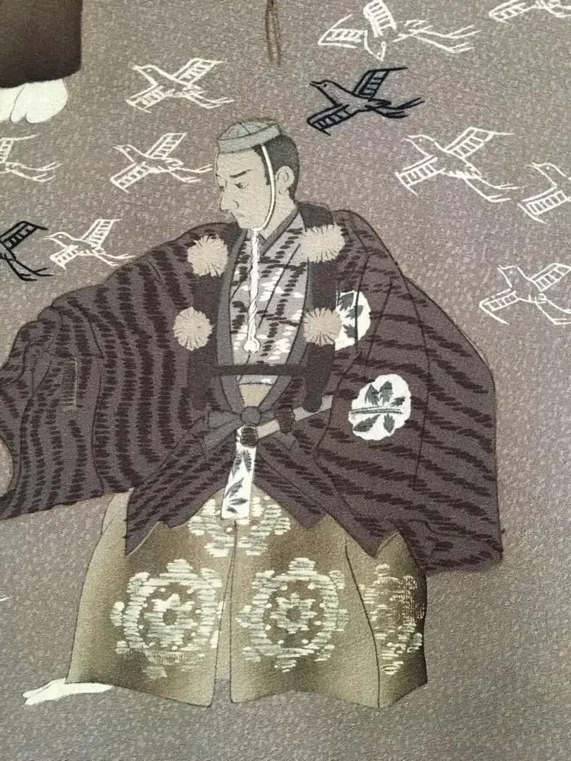 能楽図絵 能舞 羽衣他 男物長襦袢 正絹 美しき日本の古布 古裂骨董アンティーク