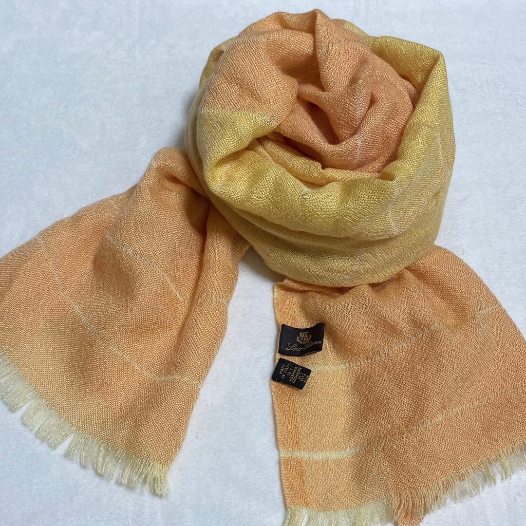 ロロピアーナ　カシミヤシルク　大判ストール　オレンジ系　バイカラー　イタリア製