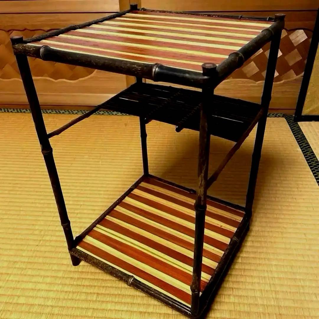 美品　未使用品　工芸品　煎茶用綾瀬棚　竹細工　高さ44cm 箱入り