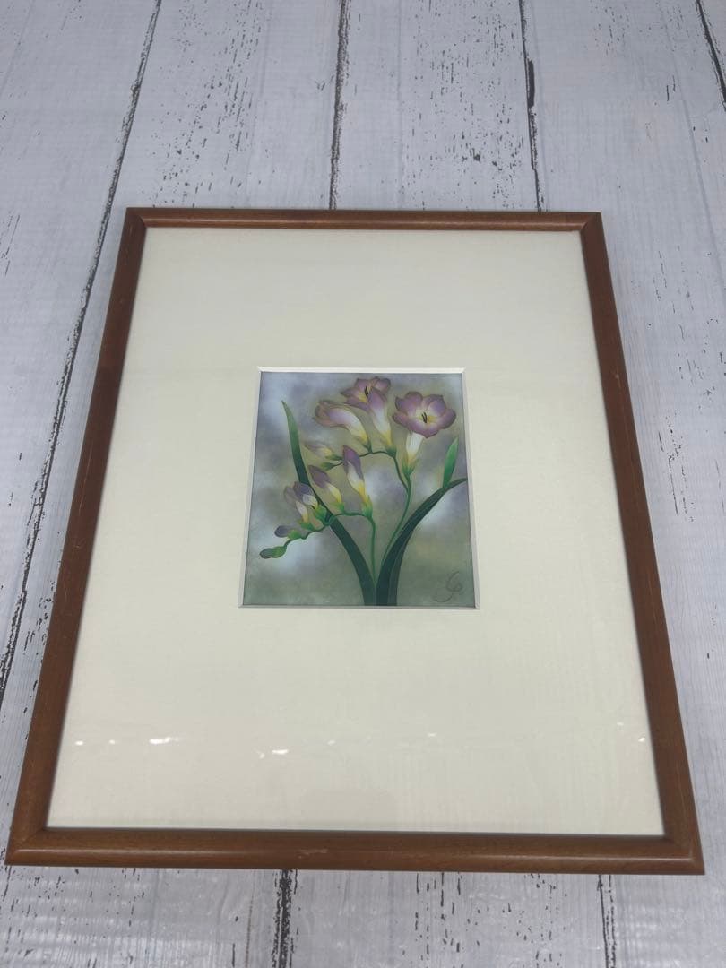 送料込み⭐︎有線七宝作家【陶板画 フリージアの花】七宝焼 安藤 七宝