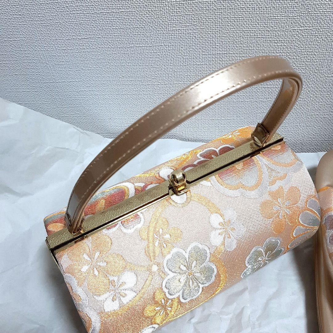 美品　高級和装バッグと草履セット　ベージュゴールド　成人式　卒業式　振袖　式