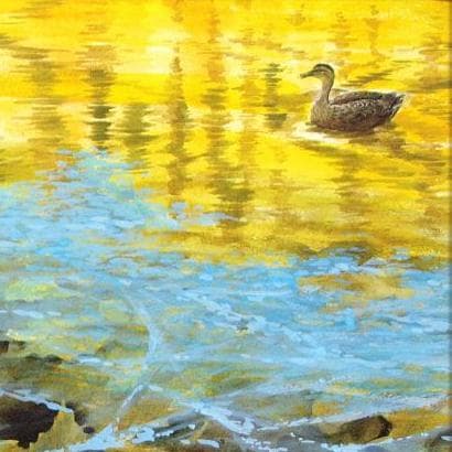 絵画「薄氷溶けて午後の陽だまり」　水彩画