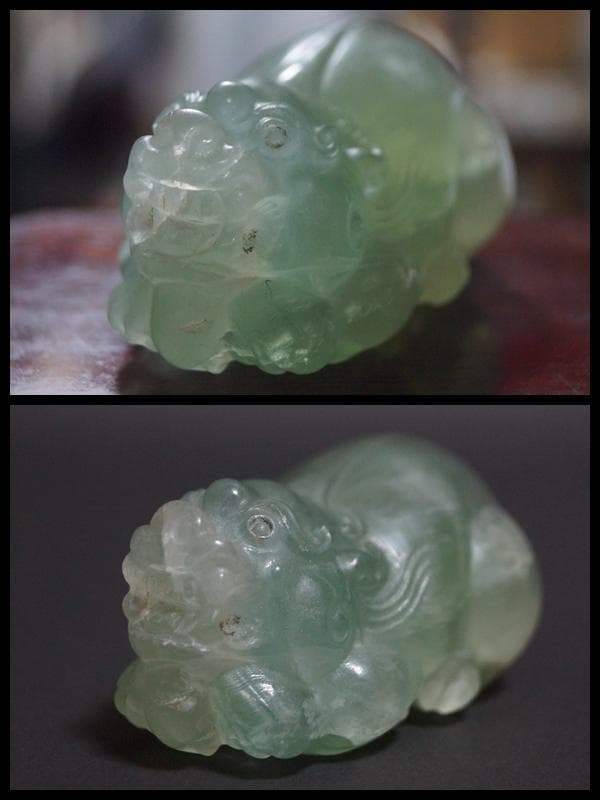 清時代天然水晶 細工彫り可愛らしい貔貅 ヒキュウ 狛犬 置物 装飾品 財神開運