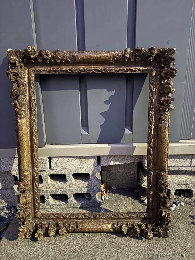 希少　18世紀フランスアンティーク調　漆金彫刻付き木製油彩額縁　P10サイズ