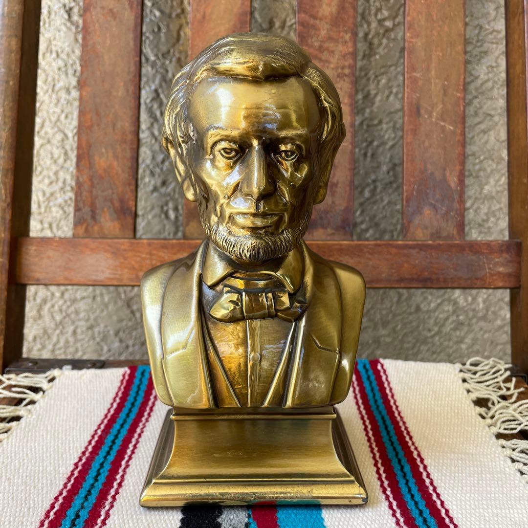 70's〜アメリカアンティーク　リンカーン大統領の金属製胸像　USAヴィンテージ