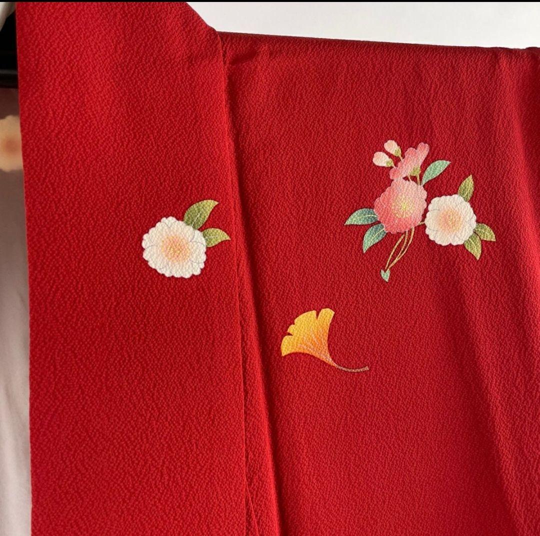 【美品】【振袖フルセット】花筏 箔散らし 金糸 刺繍 赤 正絹