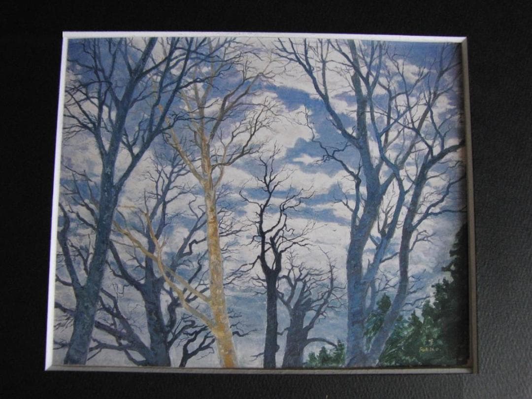 吹野芳忠、【天空の詩】、希少な額装用画集より、新品額装付