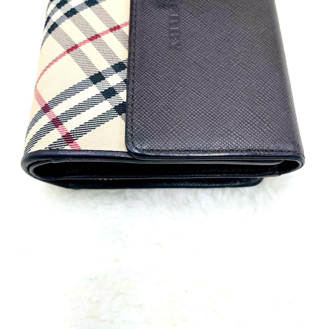 美品 Burberry バーバリー 三つ折り 財布 ノバチェック キャンバス