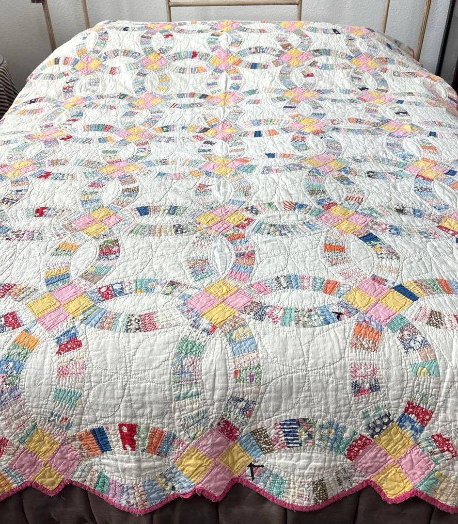 【稀少】【貴重】アメリカンアンティーク⭐︎ダブルウエディング　約224×166cm