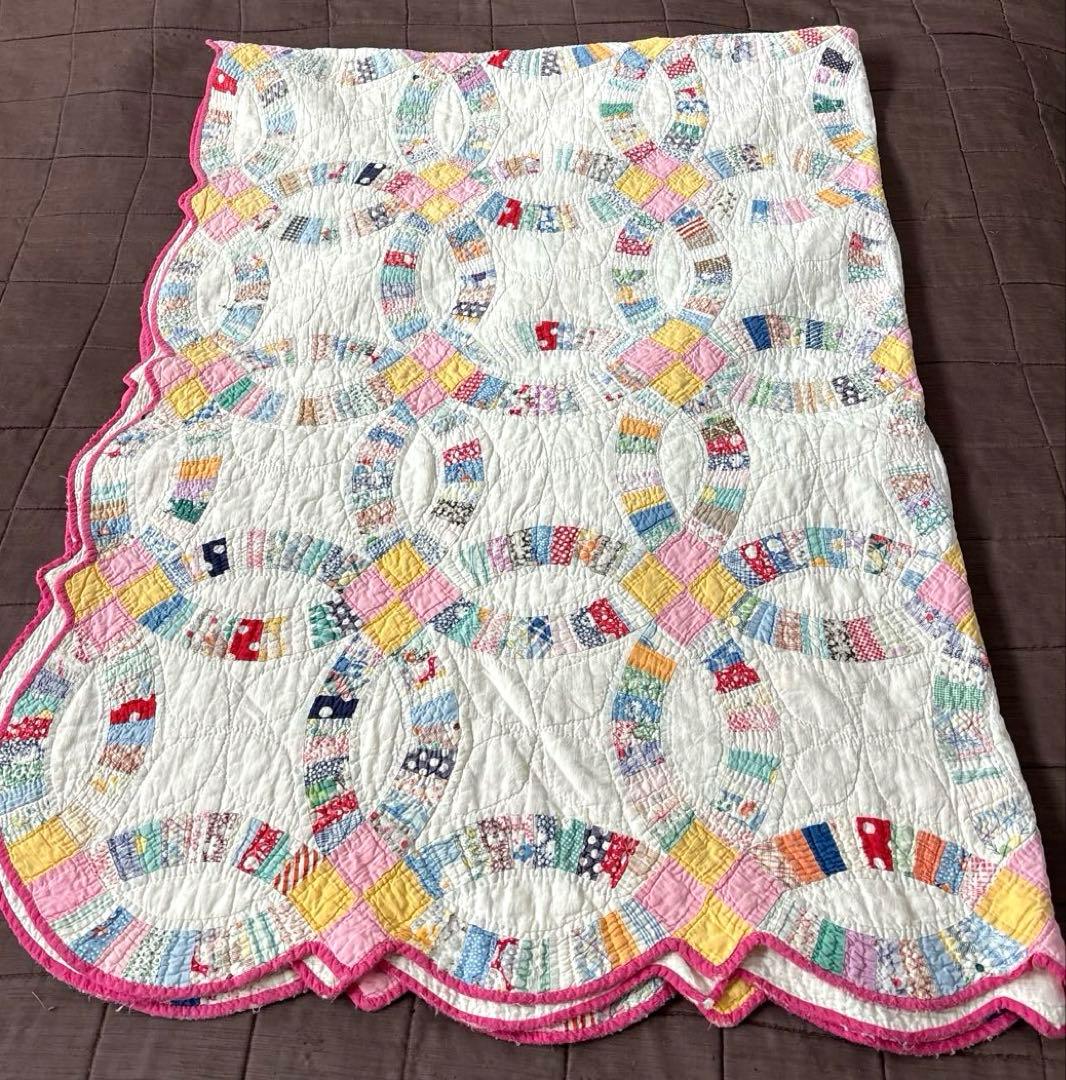 【稀少】【貴重】アメリカンアンティーク⭐︎ダブルウエディング　約224×166cm