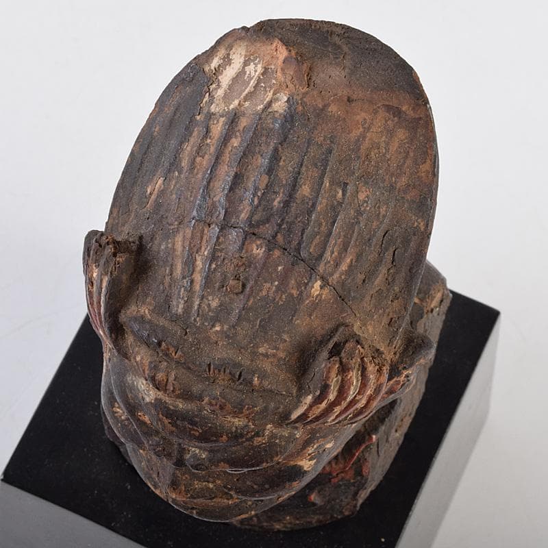 仏教美術　彩色木彫　玉眼入　十二神将像　仏像　木製台・時代箱付　G　R9231