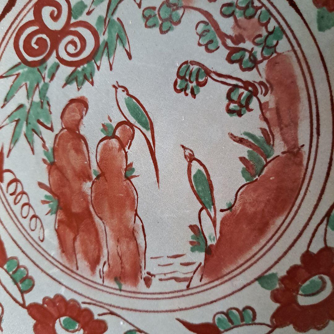 茶道具　安南呉須赤絵　16世紀頃　花鳥紋皿　　赤絵人物図　共箱入