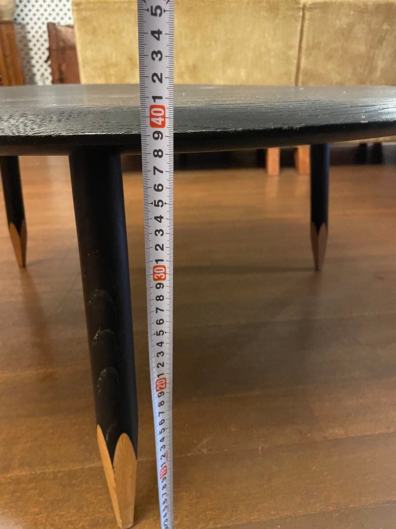 黒い円形座卓 木製　丸テーブルスコープ東屋