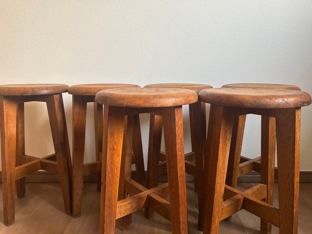 希少　丸椅子　 6個セット　アンティーク　まとめ売り　木製　スツール　同一規格