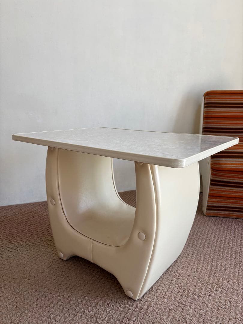 昭和レトロ◼️ミッドセンチュリー 未使用ソファセット 1970年オレンジストライプ