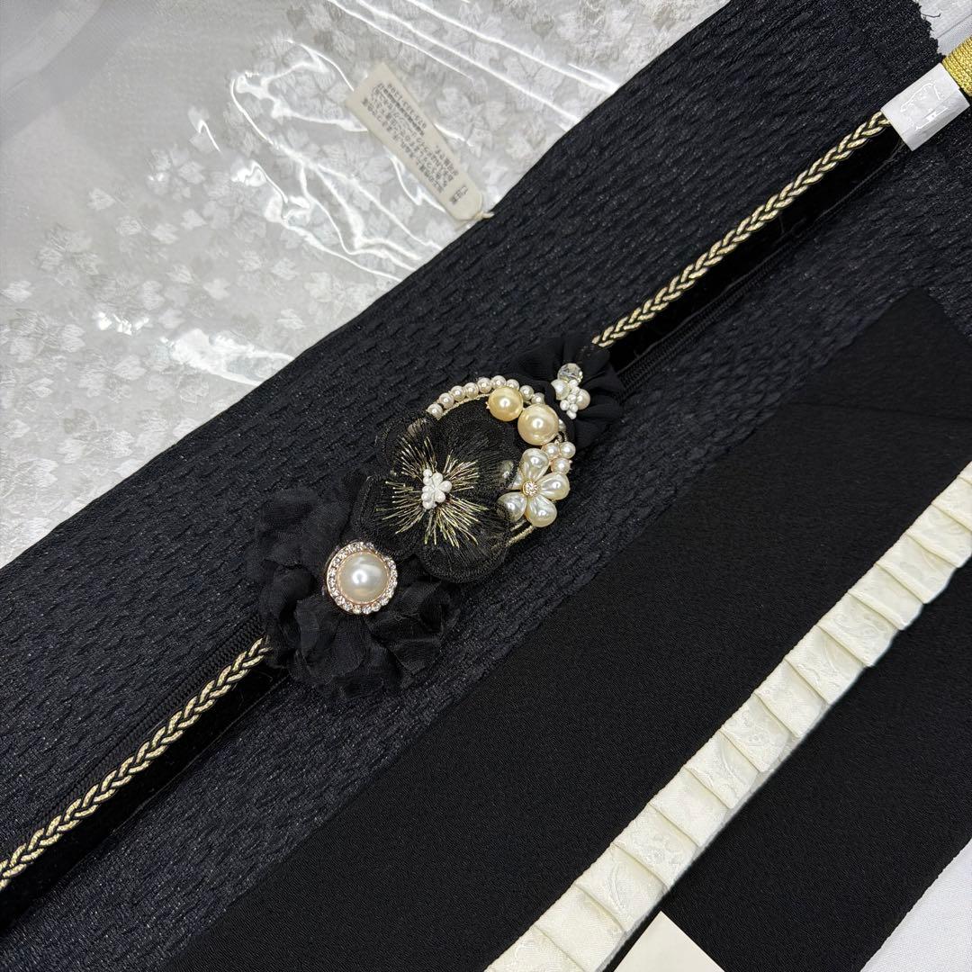 新品　振袖用　2026年モデル　黒　帯締め　帯揚げ　半襟　重ね襟　セット
