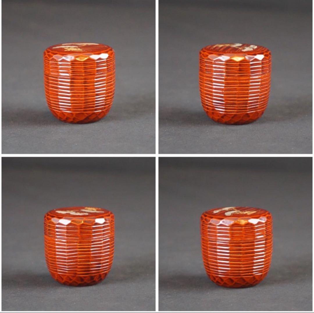 岡本陽斎 作 又妙斉好 老松蒔絵 溜塗 折撓中棗 共箱 茶道具