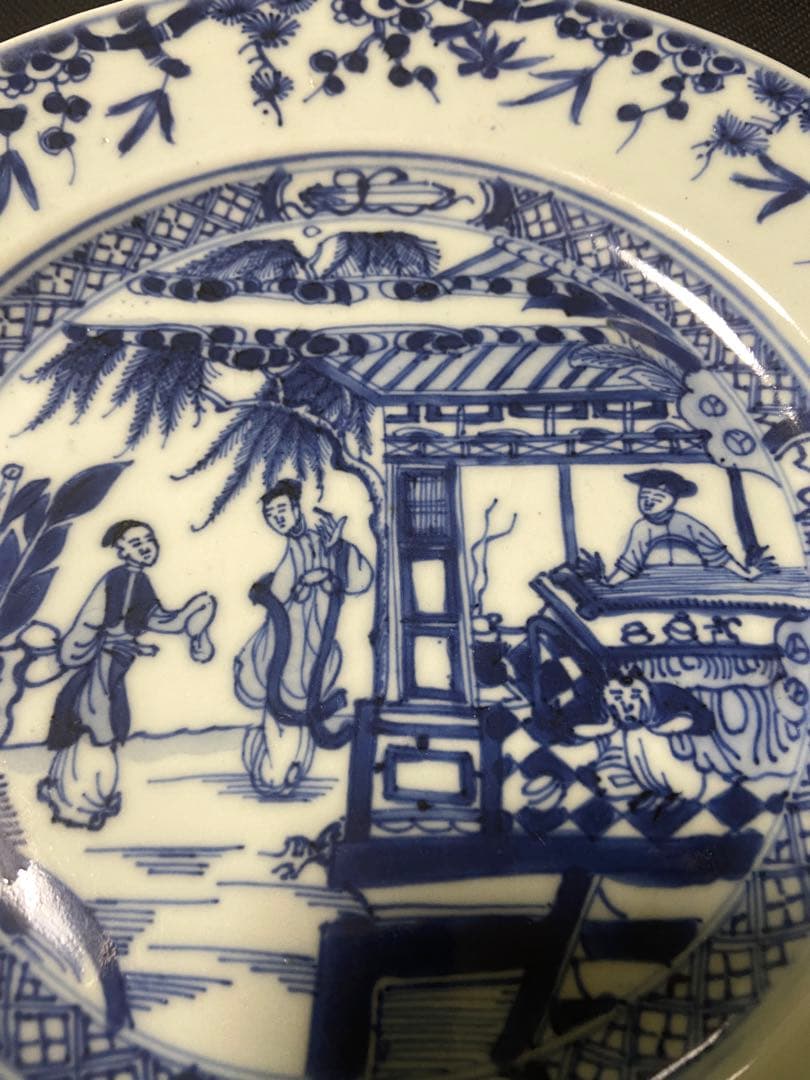 中国古美術 清の乾隆時代 青花　人物庭園　中皿　染付